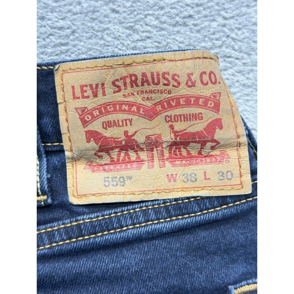 Levis 559 Jeans Mens Measured 37x28 Blue Relaxed Straight Dark‎ Wash Denim